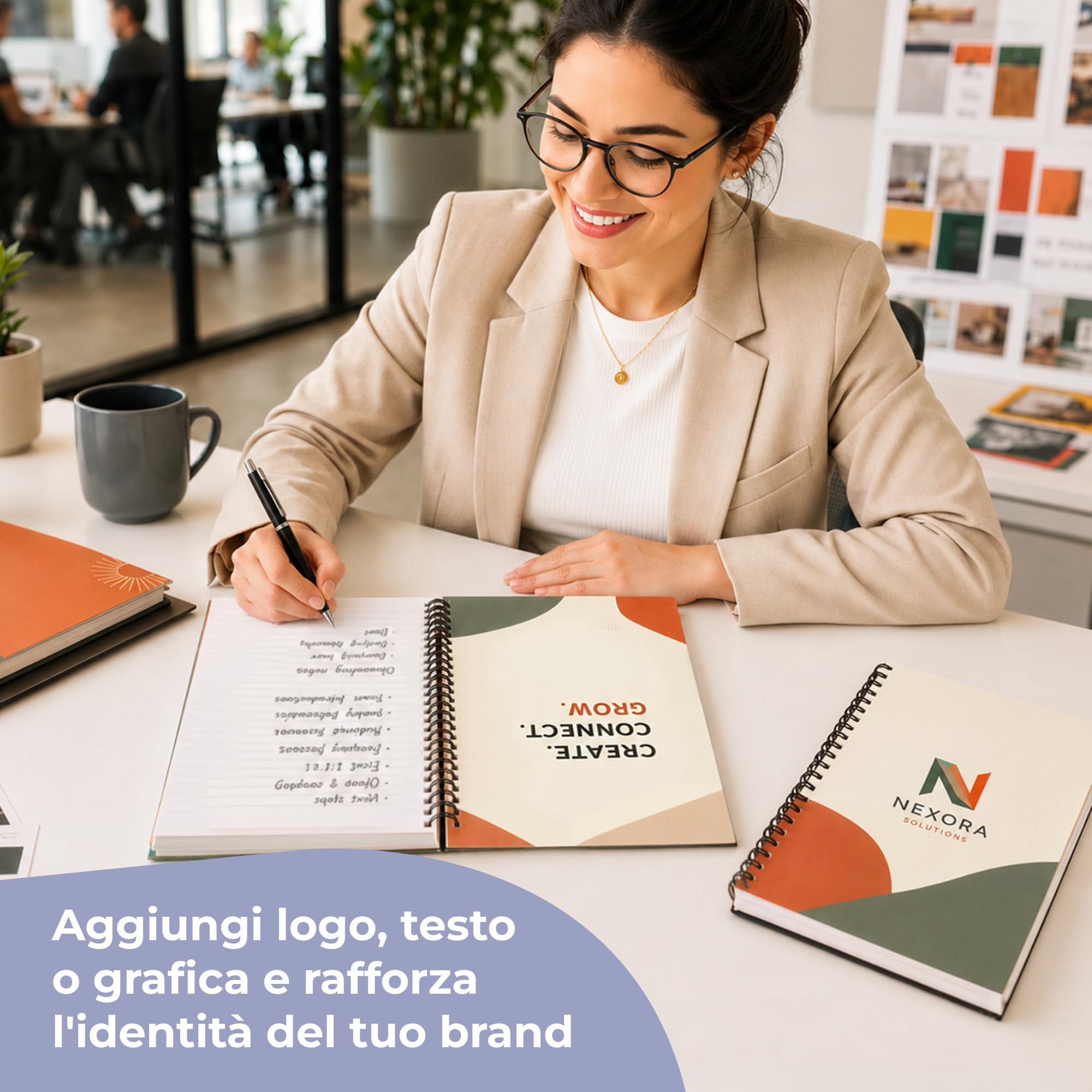 Quaderno A5 a personalizzabile, foto, logo o testo, A righe, 10 Pezzi | Copertina lucida 300 g/m², 160 pagine carta 90 g/m², spirale, ideale per riunioni, formazione e regali aziendali