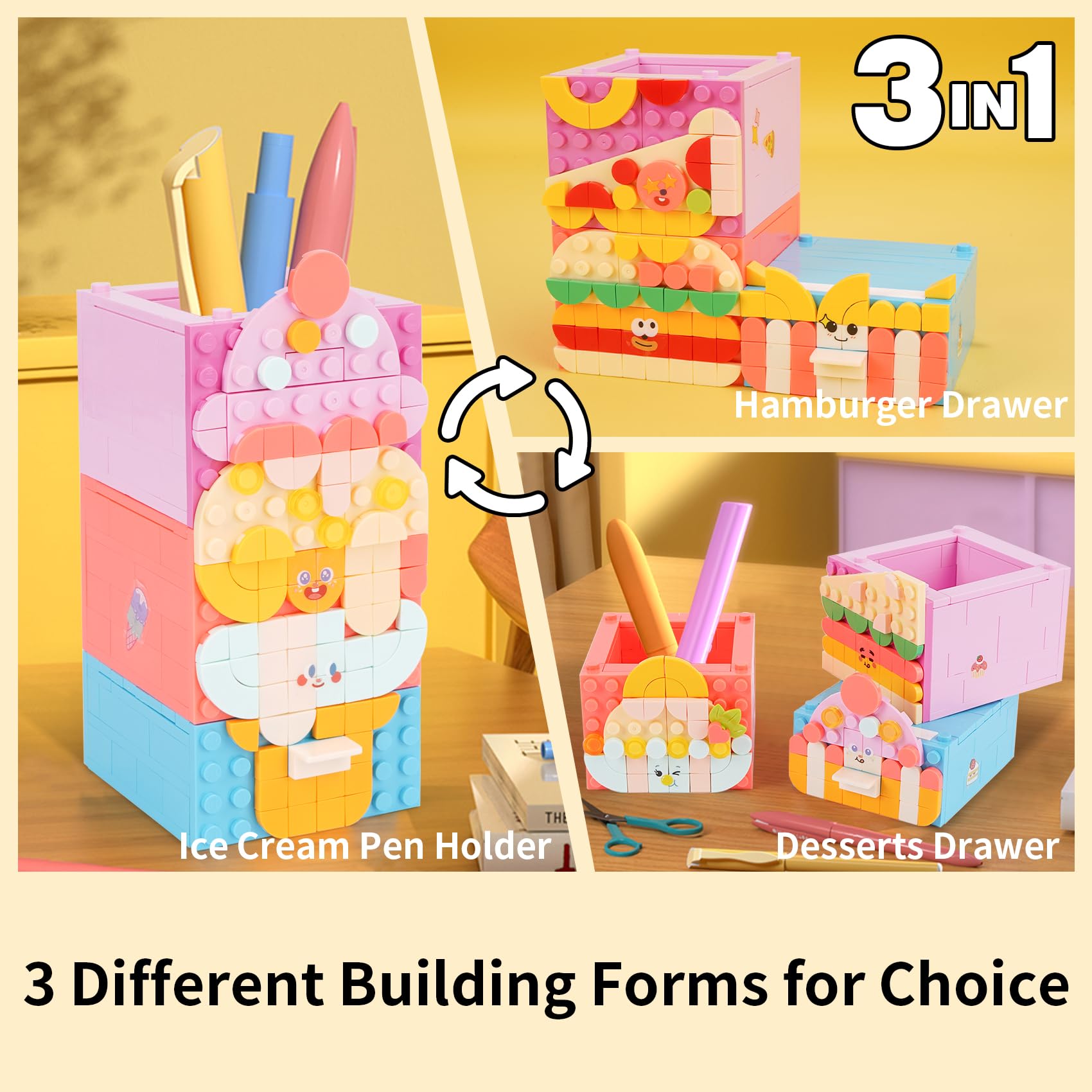 Vinbosion Building Blocks Set,3 in 1 Pen Holder Building Blocks Toy,Creative Model Gift for Kids and Adults - Image 2
