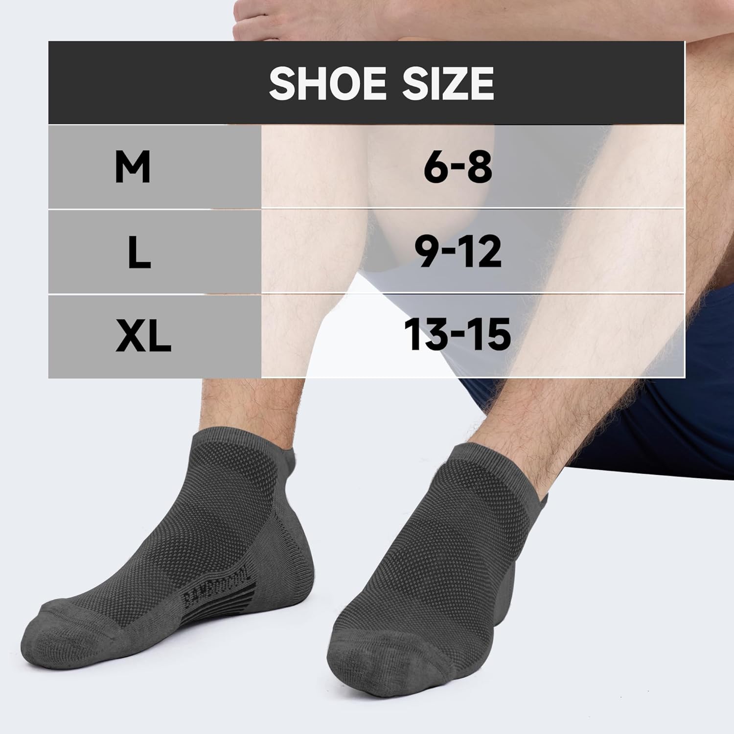 BAMBOO COOL Men's Ankle Socks Athletic Cushioned Moisture Wicking, Running Socks Arch Support Breathable, Heel Tab 8 Pack - Image 6