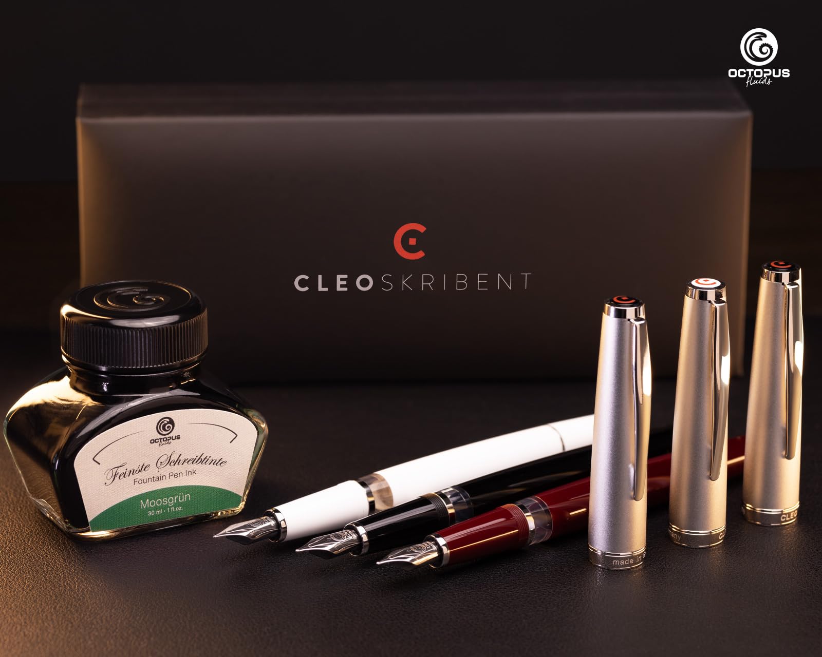 Octopus Cleo Skribent Classic zestaw piór wiecznych, tłok, pióro M i tusz 30 ml, zielony
