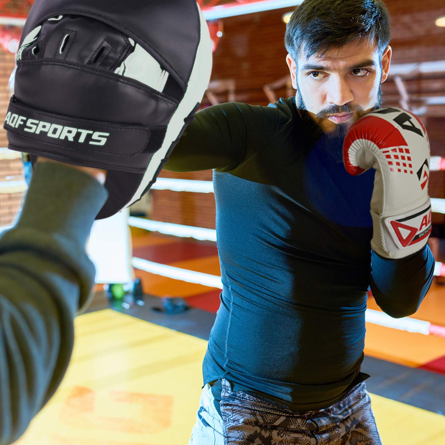 AQF Colpitori Boxe, Guanti Passata per Muay Thai MMA e Pugilato Allenamento | Boxing Pads, Palmo Curvo Design, Pelle Sintetica, Scudo Arti Marziali , Pao Taekwondo, Preciso Boxing Karate Training