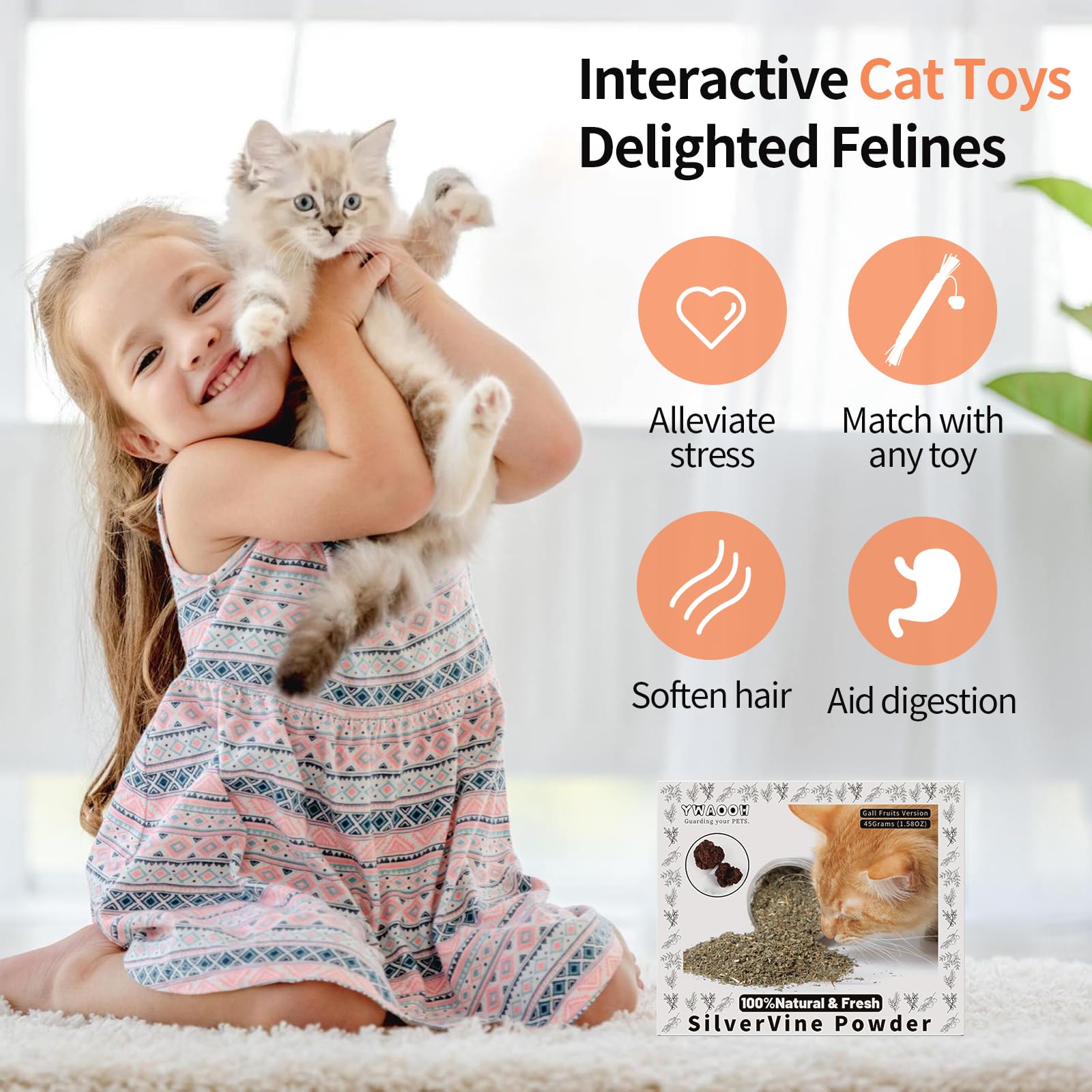 Cat Toys - Polvo de vid plateada de 45 g con 5 bolsas resellables, alternativa a la hierba gatera, polvo de fruta de vid plateada 100% natural, juguete para gatos Matatabi, adecuado para todas