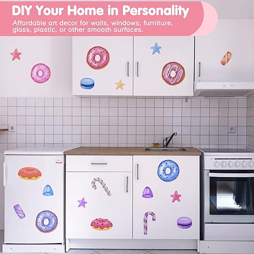 Miniatura 6 de Calcomanías de pared de donas coloridas, calcomanías de pared de dulces y donas, calcomanías de pared para niños, calcomanías para guardería,