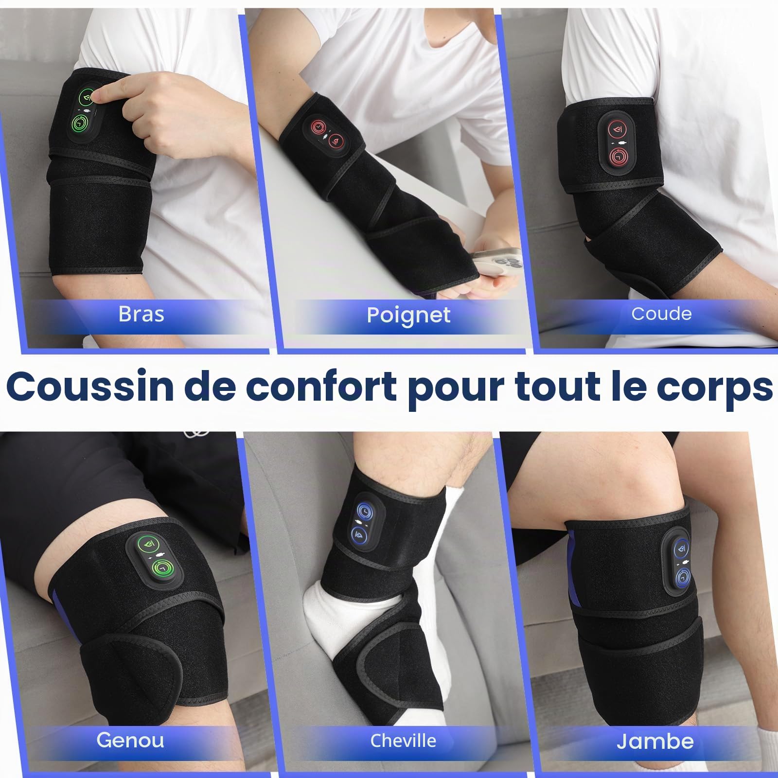 Coussin chauffant sans fil pour bras coude jambe 5000 mAh chauffage rapide 3 réglages chaleur durée