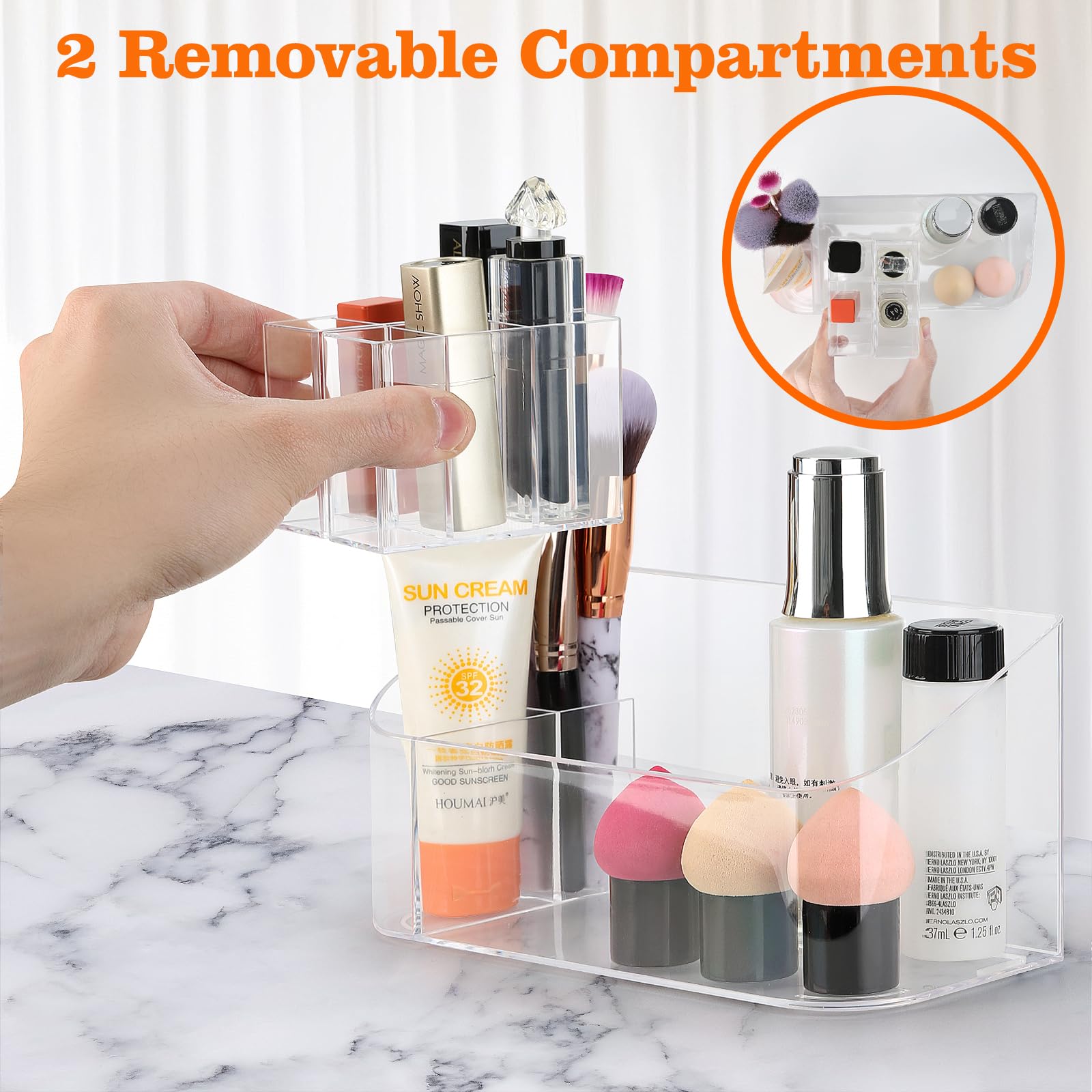 Bandeja de maquillaje transparente, organizador de cosméticos, pequeño organizador de maquillaje para tocador, baño, encimera, mesa, escritorio, cajones de tocador (transparente)