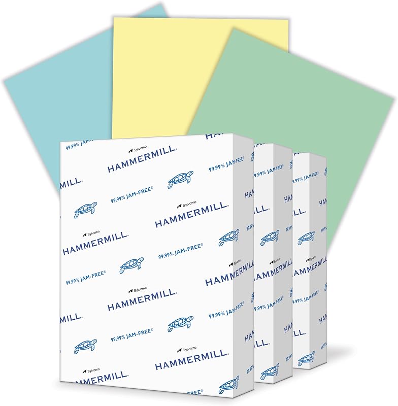Surtido de colores Hammermill: papel para impresora canario, azul y verde, 20 lb, 8,5 x 11, tamaño carta 3 resmas (1500 hojas)