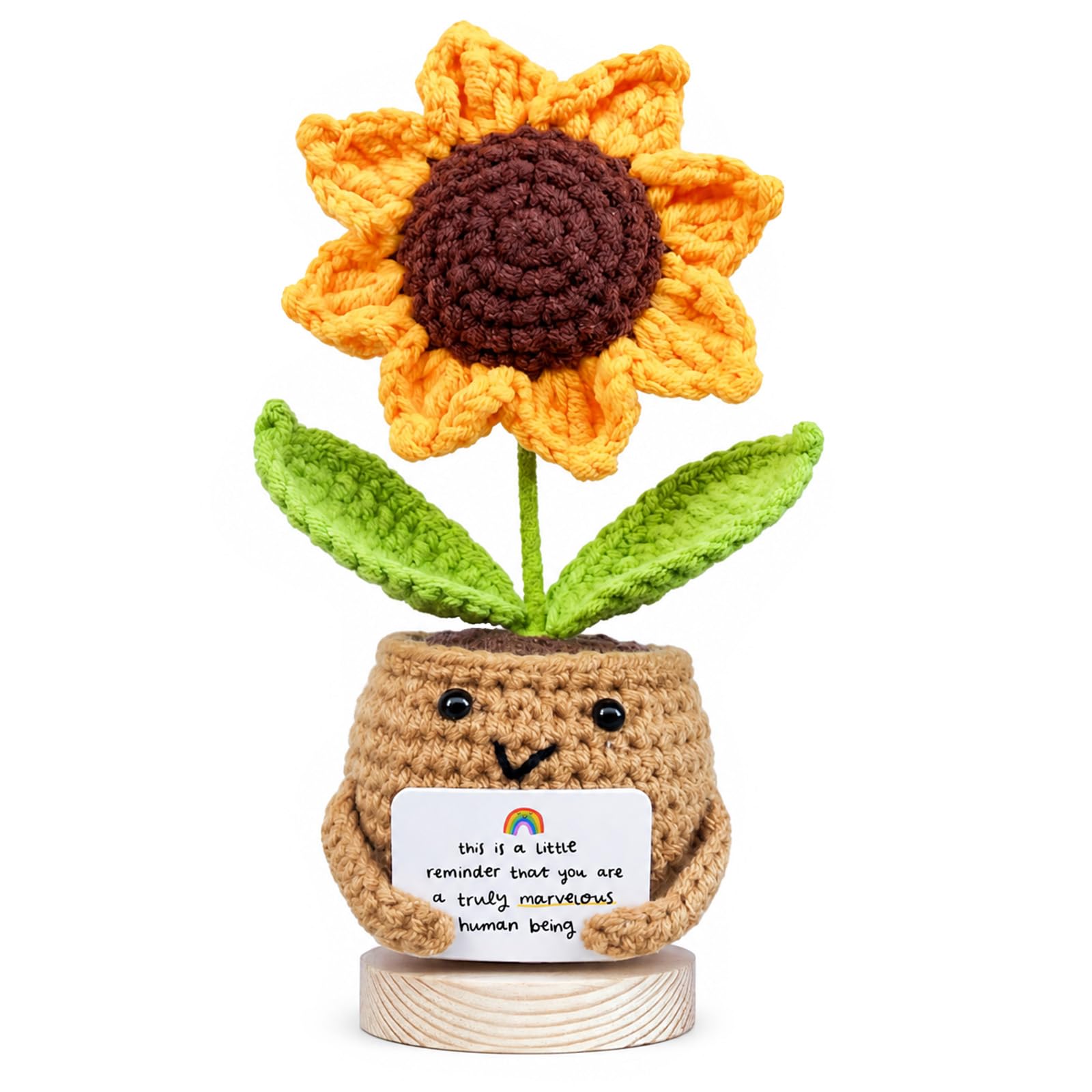 ERQUET Handmade Positive Sunflower Crochet Doll with Card, Appreciation Gift for Coworker, This Is A Little Reminder Coworker Gifts, Thank You Coworker Presents, Social Worker Gifts for Employee