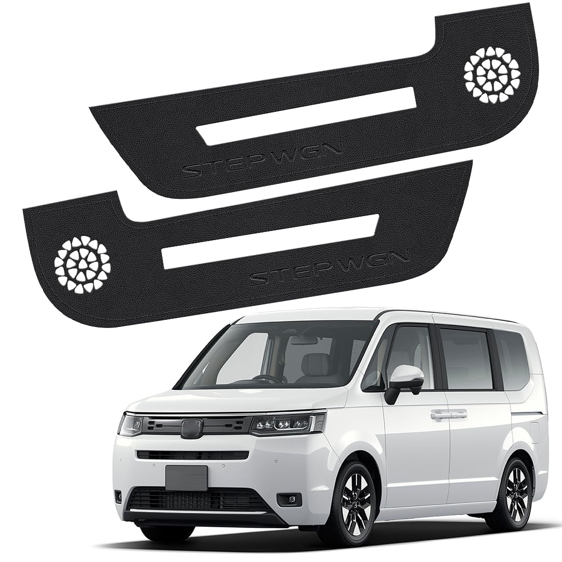 GOODGOODCAR 新型ステップワゴン RP6・RP7・RP8 専用 サイドドアキックガード 最新開発 専用設計 RP系専用 特殊加工 内装保護 ドアトリムガード くり抜き加工 純正機能妨げず フィット感 ワゴン 内装ドレスアップ 車内雰囲気向上 カスタムパーツ 専用ロゴ仕様 フィット感抜群 ステップワゴンアクセサリー 汚れ防止 キズ防止 2PCSセット (黒色凹版LOGOデザイン)