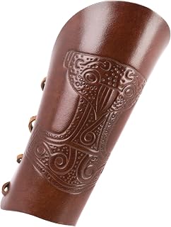 Brazalete Battle-Merchant de cuero con martillo de Thor, diseño vikingo, color marrón antiguo