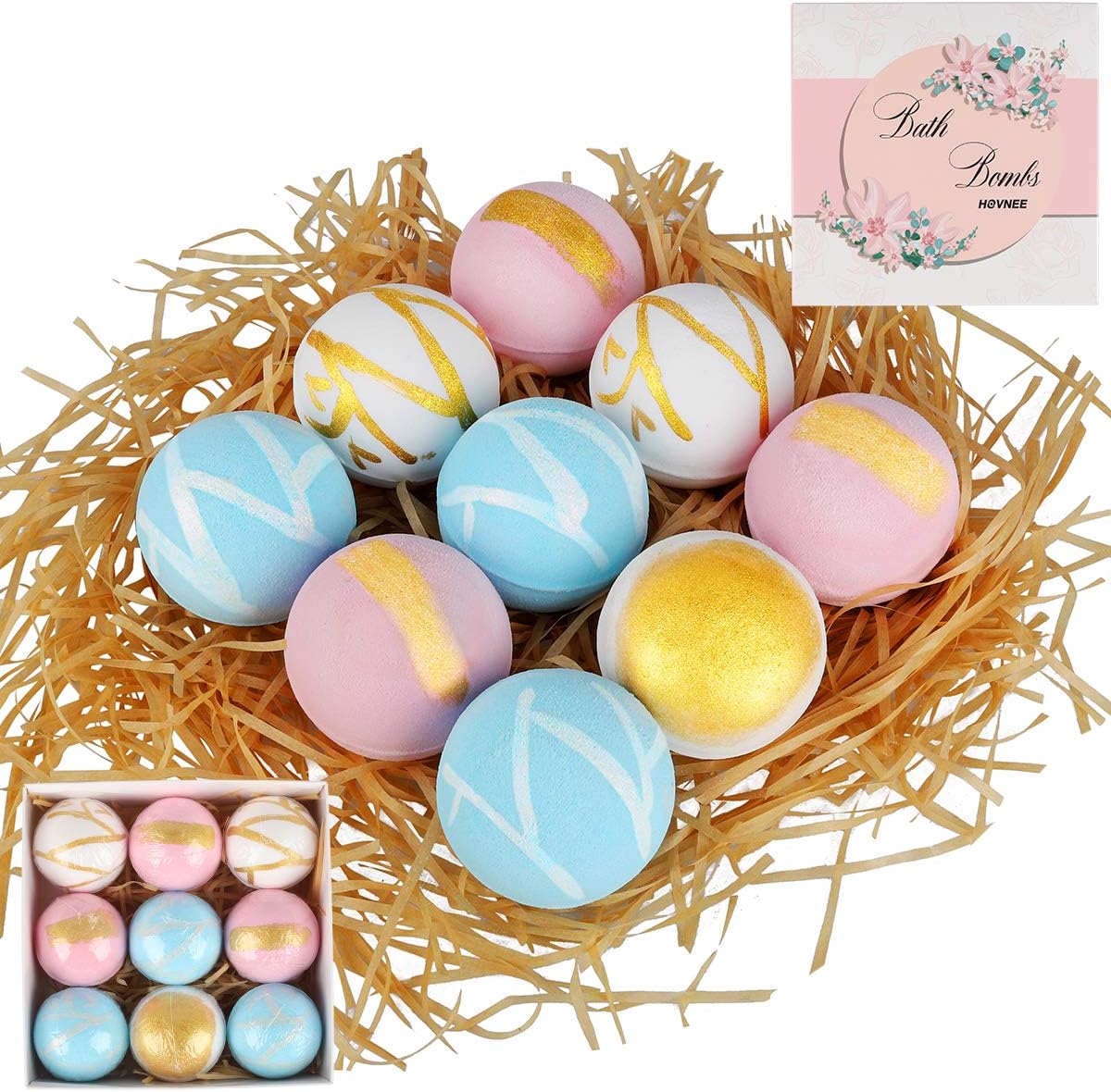 Bubble Bath Bombs,HOVNEE Natural Fizzies Gift Set (9 X 60g) packs, Perfect for Bubble & Spa Bath. Fizzy Spa to Moisturize Dry Skin, Handmade Birthday, Christmas day Gifts For Her/Him