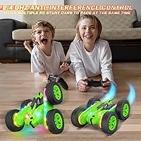Vista 2 de Coche de Control Remoto, Coches RC Acrobacias Juguetes de Coche RC con Luces LED Mejoradas y Faros Juguetes para Niños Doble Lado Rotación 360°