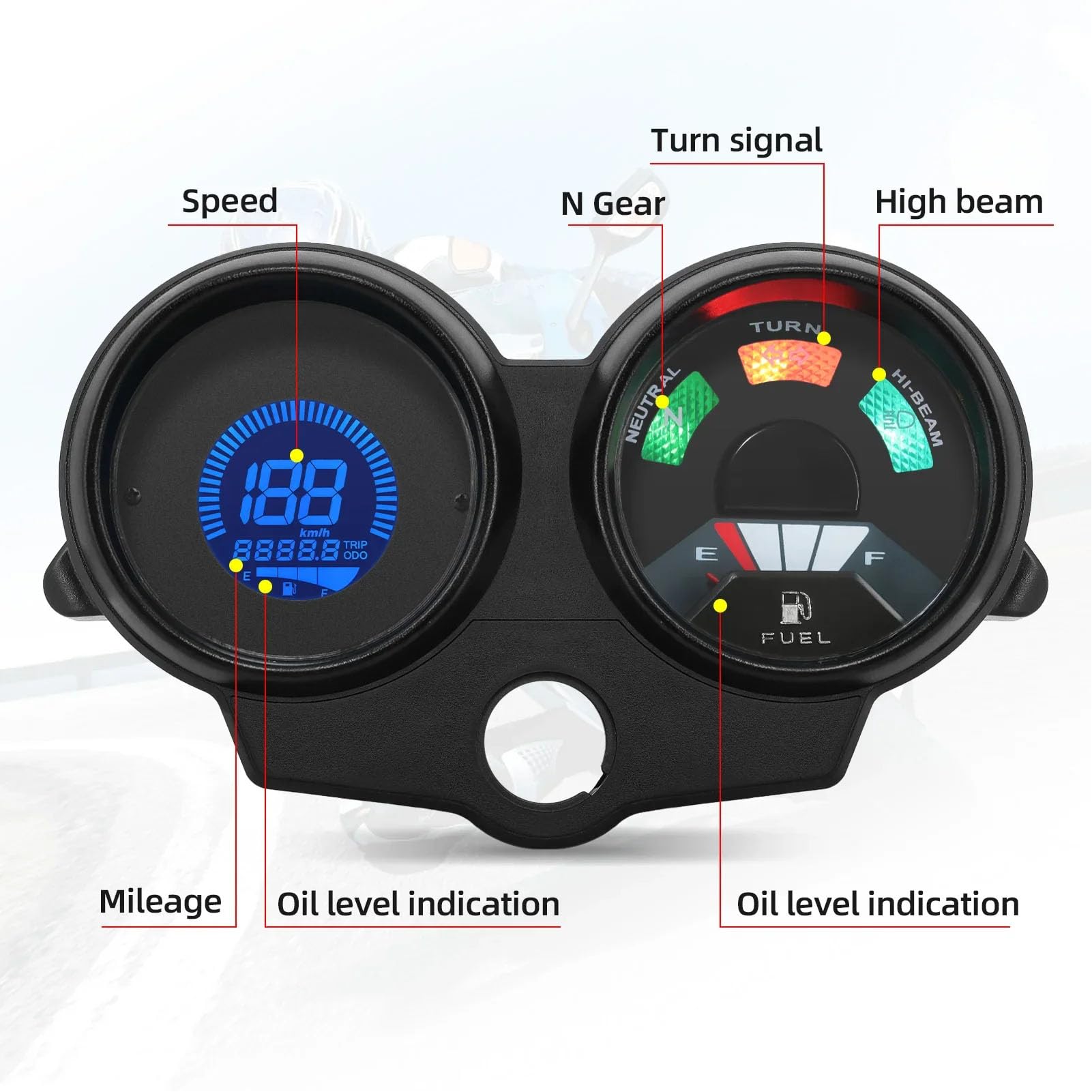 Velocímetro Digital LCD Multifuncional para Motocicleta, Odómetro, Indicador de Nivel de, Material Metálico ABS, 7 Colores, 12 V para CG125 2000-2008, Brasil TITAN 150, Fan150 2010 2012