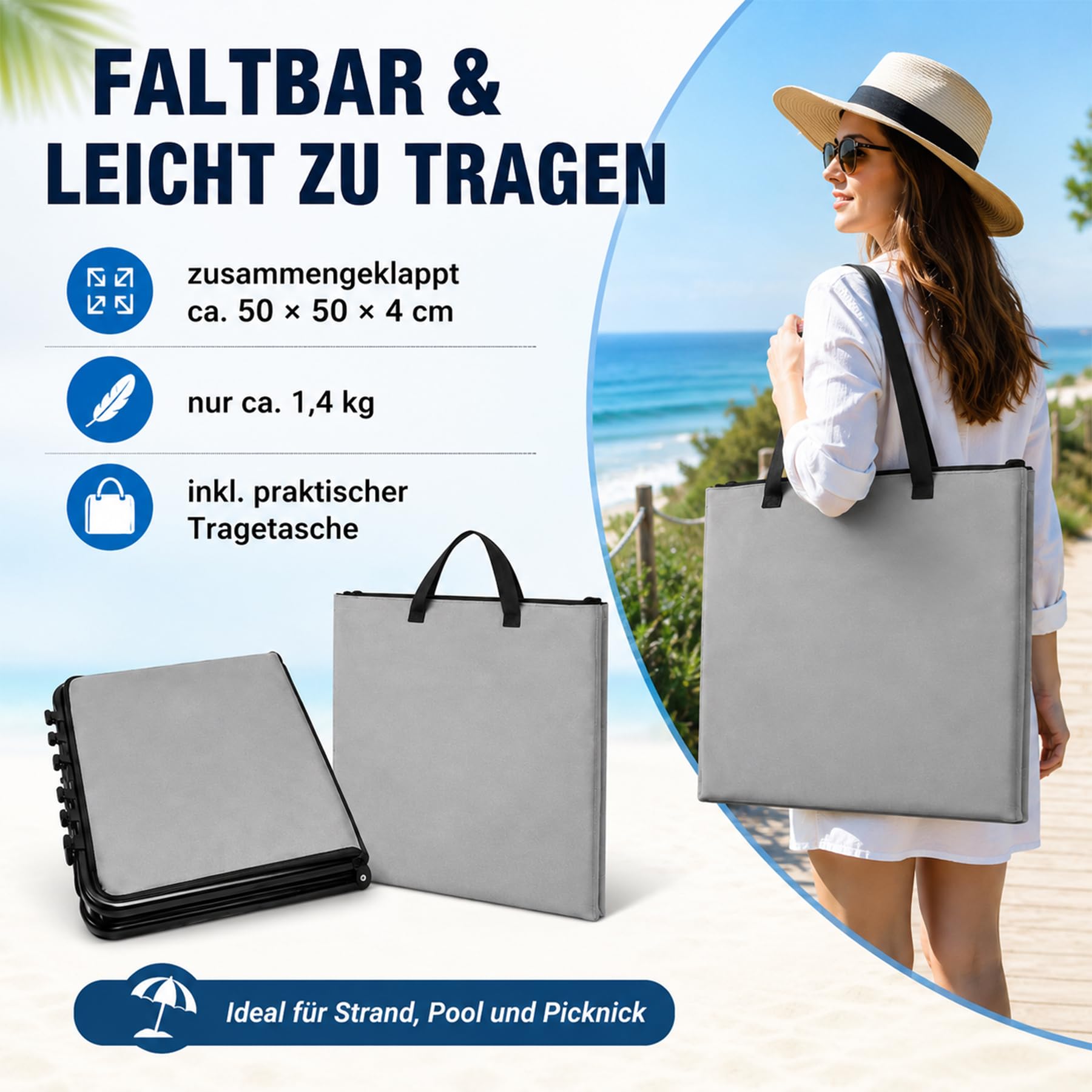 Shengruili 2Pcs Strandmatte mit Rückenlehne,Strand Liegestuhl Leicht,Strand Liege Camping mit Aufbewahrungstasche,Tragbare Sonnenliege für Strand, Camping & Garten,Platzsparend & stabil