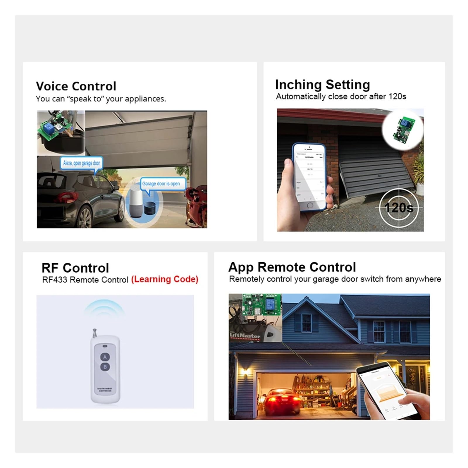Automatischer Toröffner, Garagentoröffner-Controller Smart Switch On Off Relaismodul Tor öffnen Sprachsteuerung(4CH 85-250V CASE)