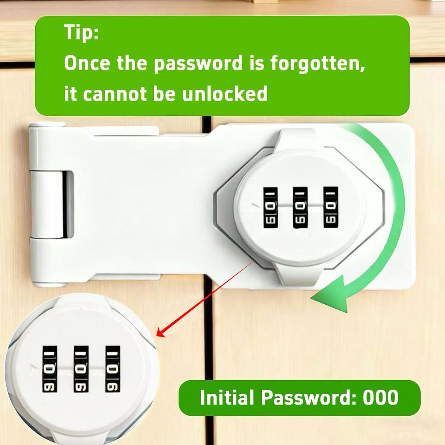 Keyless Combination Lock, Code Zinc Alloy Door Latch, 3-Digit Combination Lock, Twist Knob Hasp Latch Lock, Cabinet Locks with Combination, Easy DIY Installation (White)