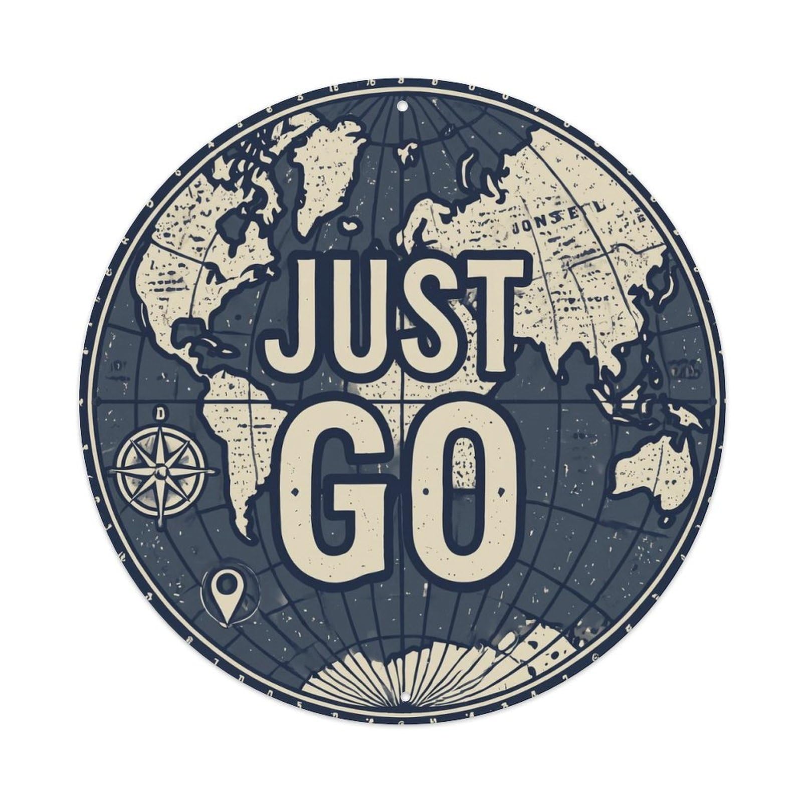 Yrnq 8X8inch Vintage Style Vintage World Map With Compass Just Go Sailor Metal Tin Sign