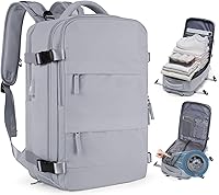 Vista 13 de Mochila de viaje grande, bolsa de mano, aprobada para aviones, para artículos personales, para hombre o mujer, color beige con marrón