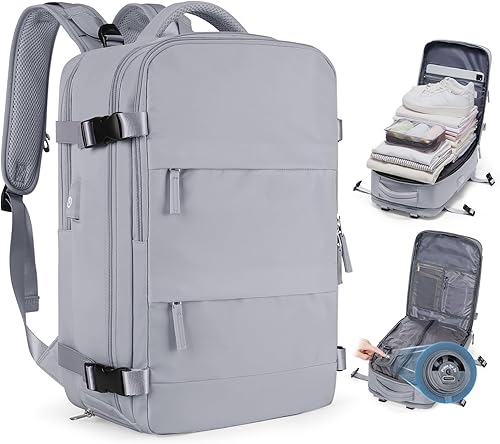 Miniatura 13 de Mochila de viaje grande, bolsa de mano, aprobada para aviones, para artículos personales, para hombre o mujer, color beige con marrón