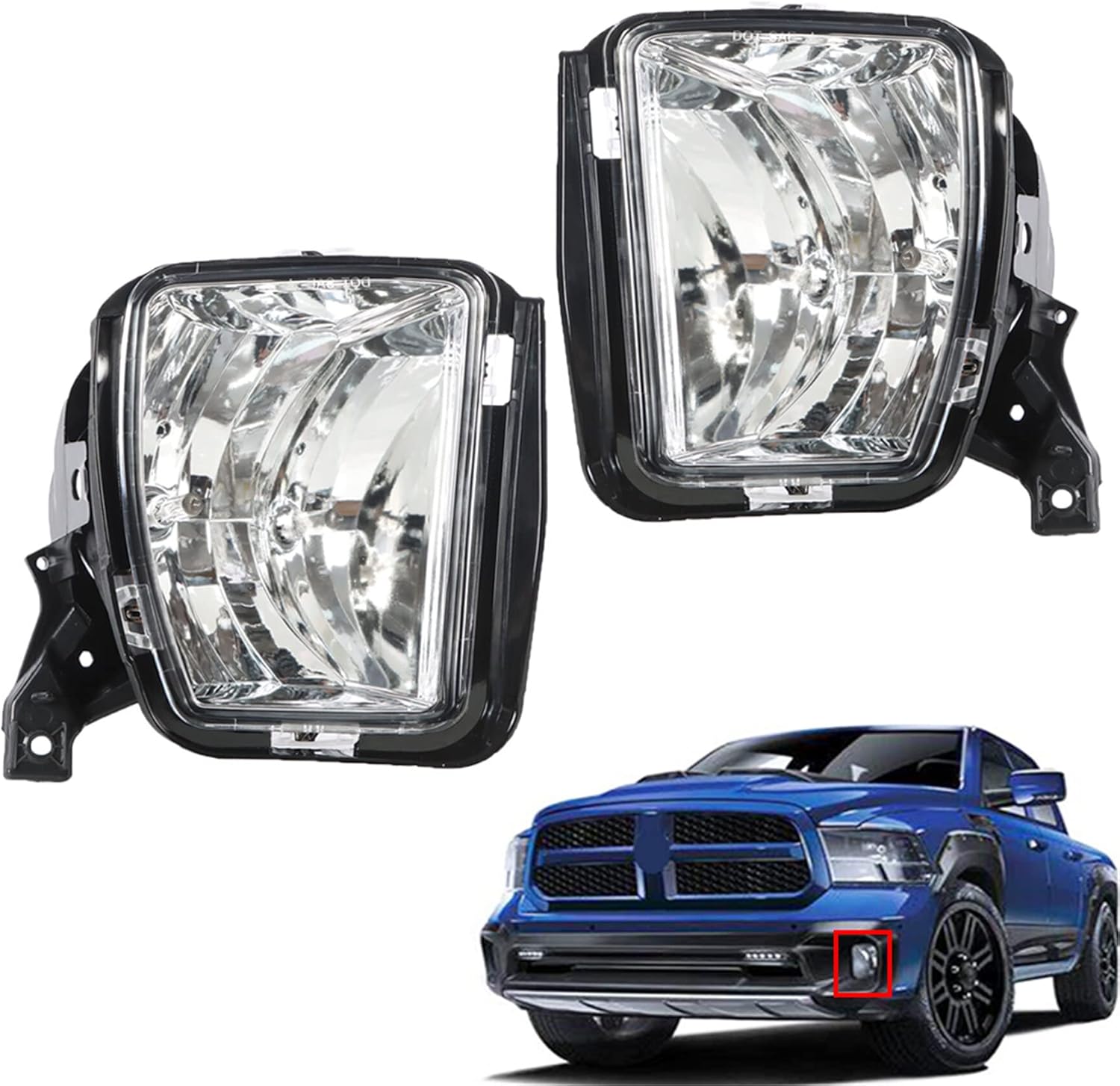 Silscvtt 2Pcs Fog Lights Assembly Replacement for 2013-2018 Ram 1500 with Front Bumper Bezel Wires Switch Bulbs Left+Right Side(Passenger & Driver Side)