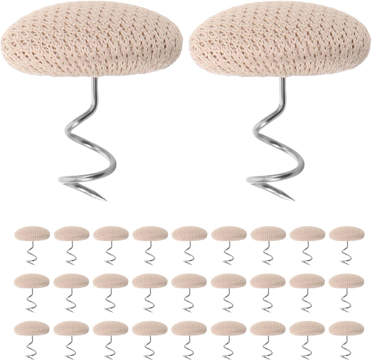 30pcs Fabric Covered Button Pins - Slipcover Twist Pins - Upholstery Fasteners Non-Slip Dust Ruffle Anchors - Stainless Steel Spiral Tacks for Mattress