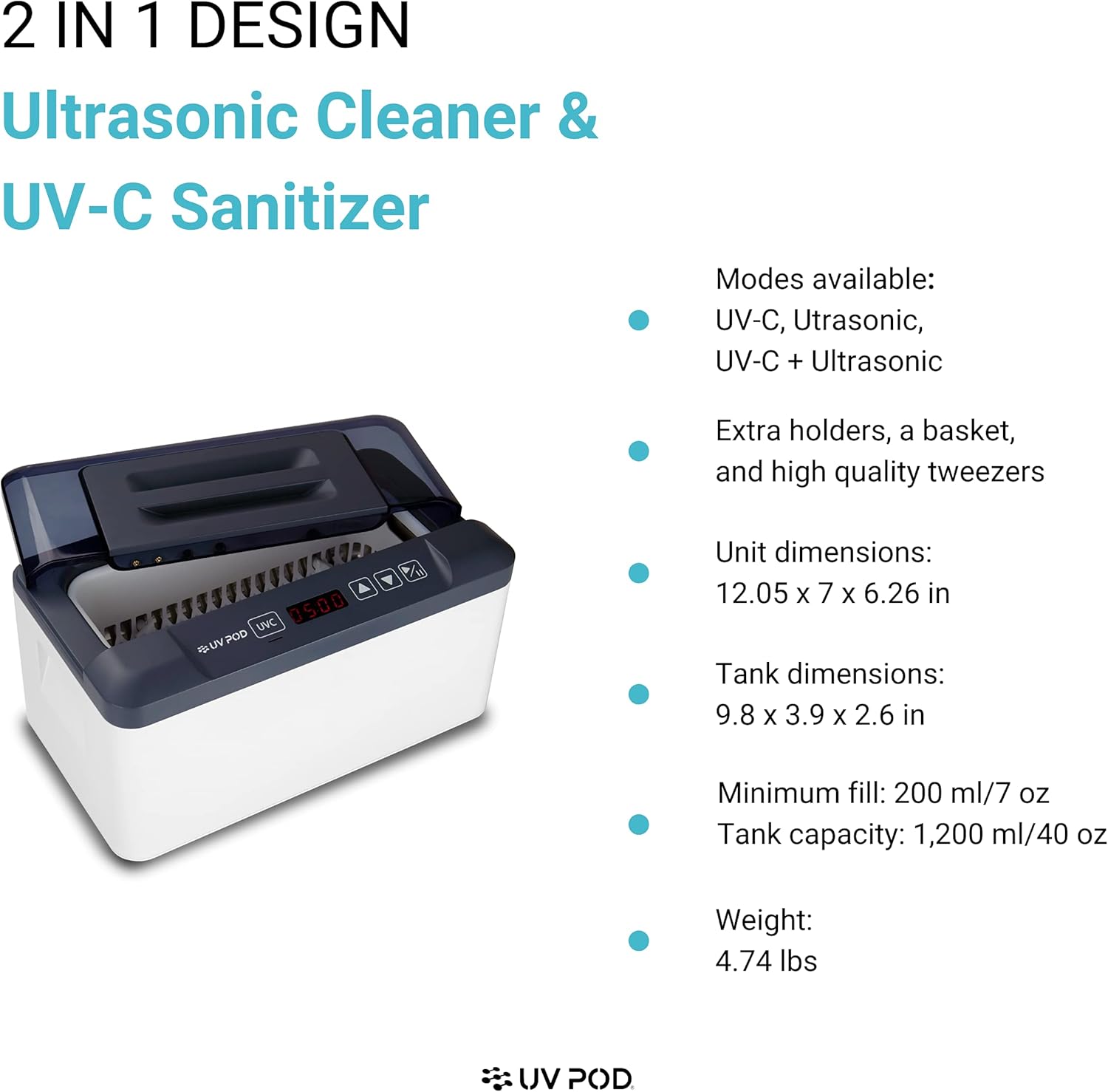 Advanced Ultrasonic Jewelry Cleaner UV-C Sterilizer, Professional Cleaning Machine for Silver Gold Diamond Ring, Eyeglass, Watch, Denture, Nail Tools Kit Sanitizer: Health & Personal Care