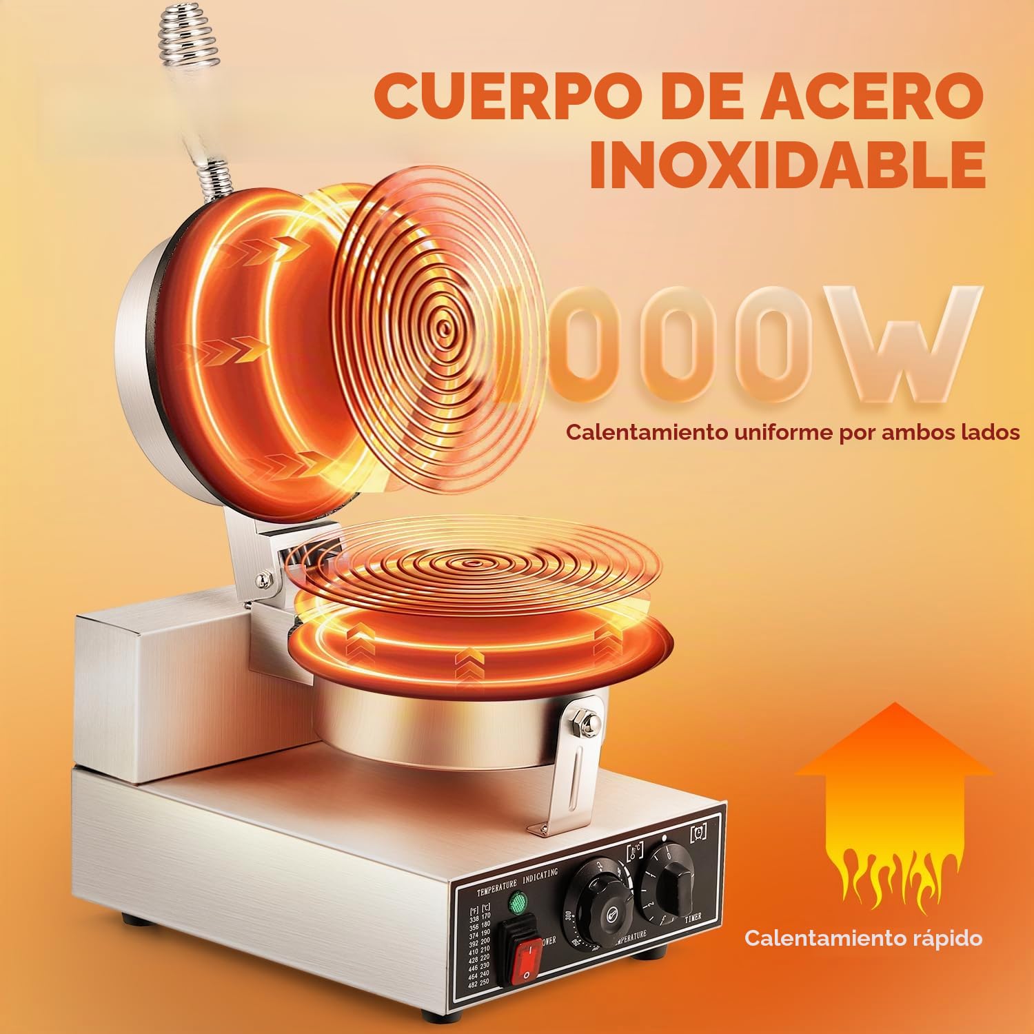CGOLDENWALL Maquina de Barquillos Helado Eléctrica 1000W, con Antiadherente Revestimiento, Temperatura y Tiempo Ajustable, Comercial Máquina Gofrera para Conos para Cafeterías y Restaurantes