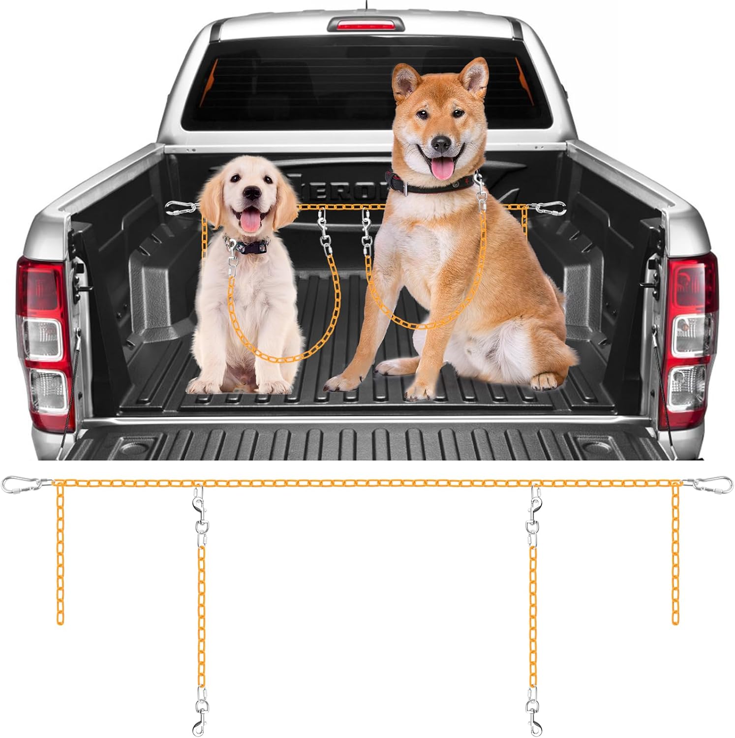 Adjustable Dog Tether for Two in Truck Bed – Chew-Proof Leash System Adjustable Dog Tether for Two in Truck Bed – Chew-Proof Leash System
