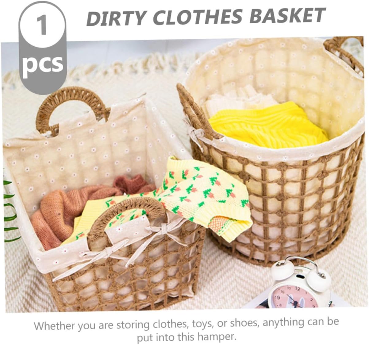 Cabilock Multipurpose Laundry Basket with Handles Woven Dirty Clothes Organizer for Bathroom Bedroom Dorm and Closet Storage Medium Round Hamper for Socks and Sundries