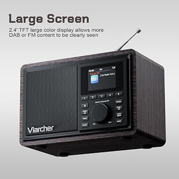 DAB/DAB& FM Digital Radio, Mains Powered DAB Radios with Bluetooth, Dual Alarms,Sleep Timer, 60 Presets, AUX IN, Headphone Jack, 2.4''Color Display Kitchen Radio Perfect for Home, Walnut