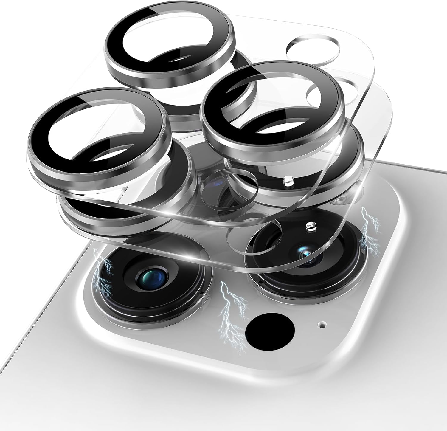 Compatible for iPhone 16 Pro Max/iPhone 16 Pro/iPhone 14 Pro/iPhone 14 Pro Max Camera Lens Protector, Clear 9H Tempered Glass Screen Camera Cover Silver+Silver