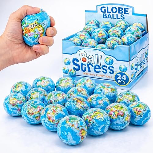 Paquete de 24 minibolas de espuma suave con forma de globo, juguete de 2.5 pulgadas, juguete de mundo exprimible para aliviar el estrés, novedades