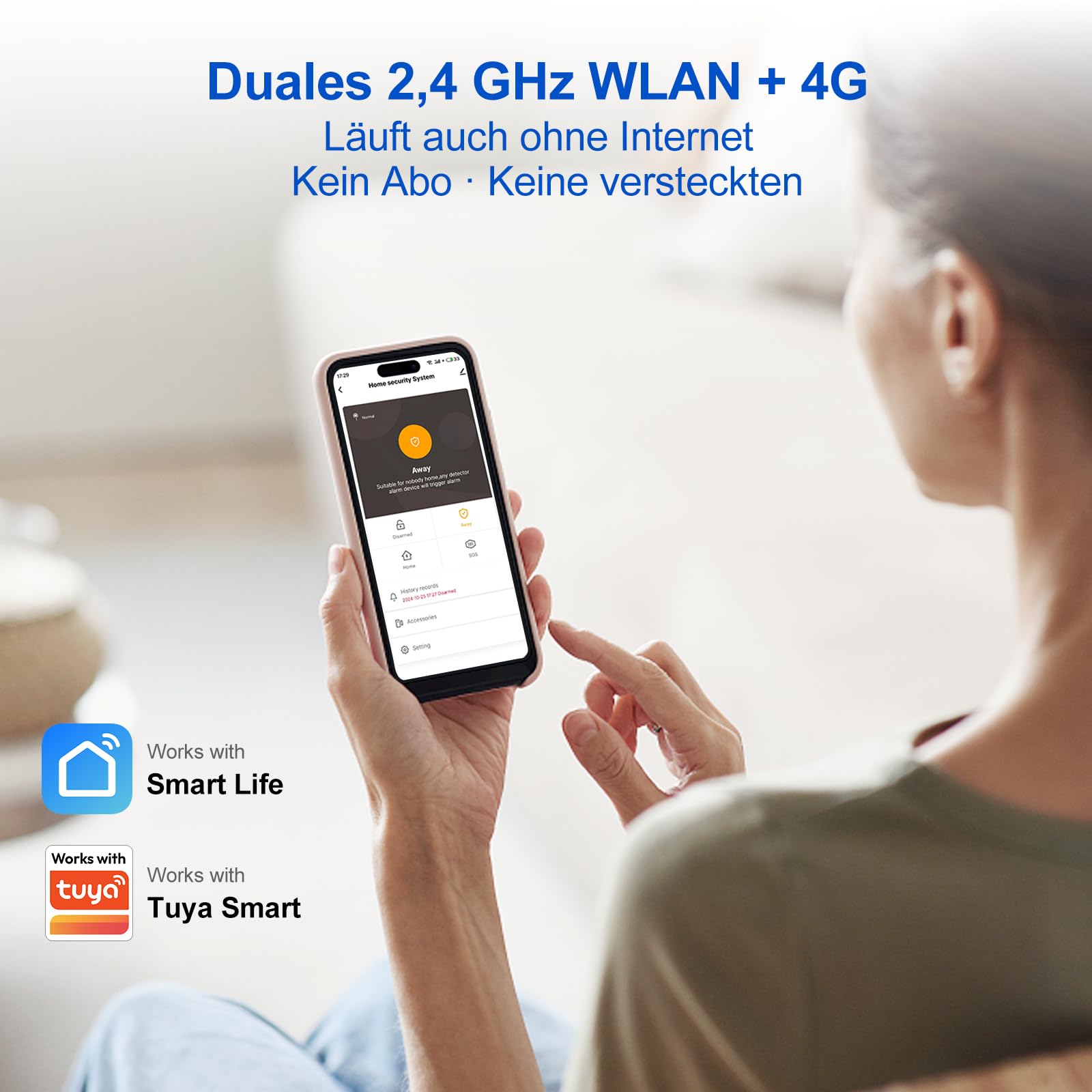 WiFi+4G Alarmanlage Haus mit 4,3" Touchscreen, Komplettes Sicherheitssystem für Haus & Wohnung mit Tür-/Fenstersensor, Bewegungsmelder, 120dB Sirene, Alexa kompatibel, ohne Gebühren (24-teiliges Set)