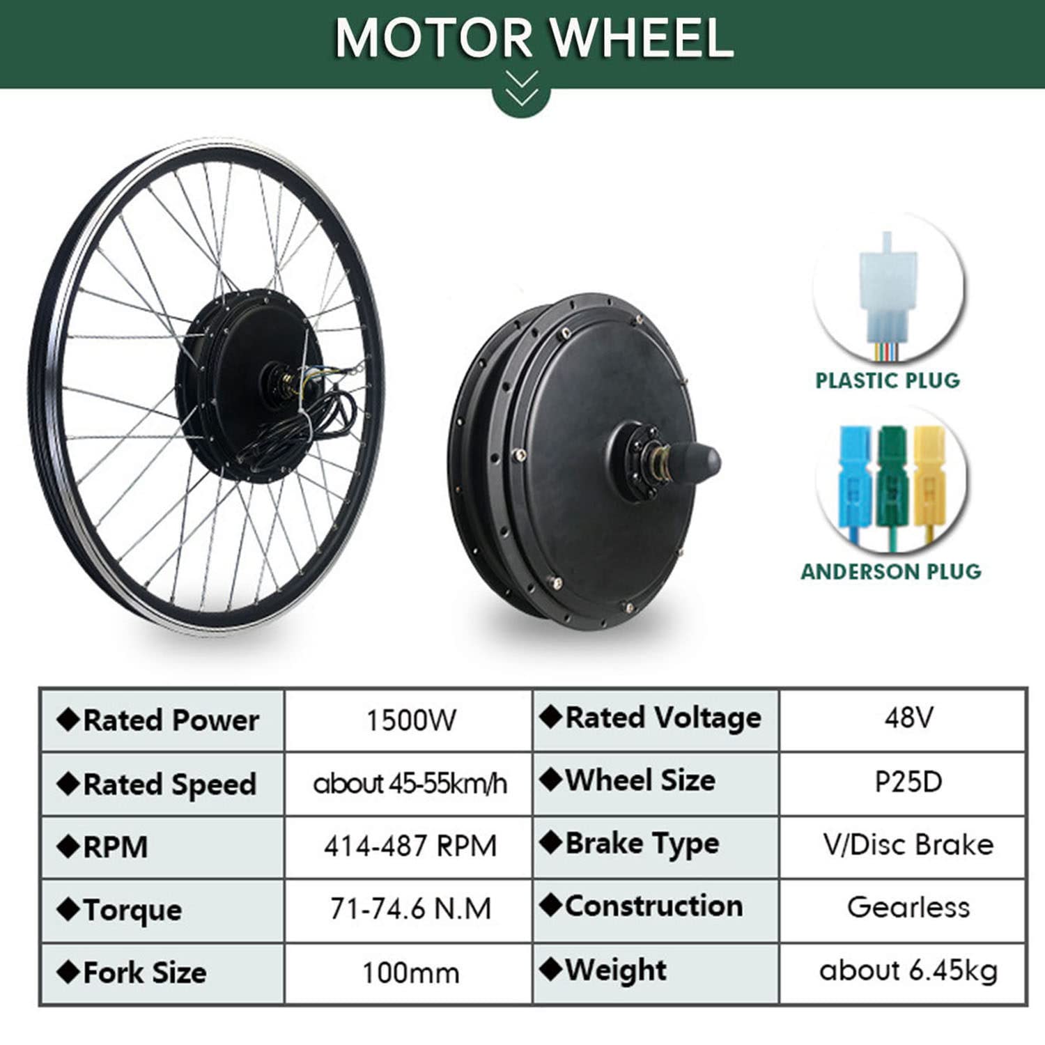 Kit de Conversion pour vélo électrique avec Moteur de moyeu Avant, 48 V 500 W 1000 W 1500 W, Compatible avec Les vélos de 20"/24"/26"/27,5"/28"/29"/700C.