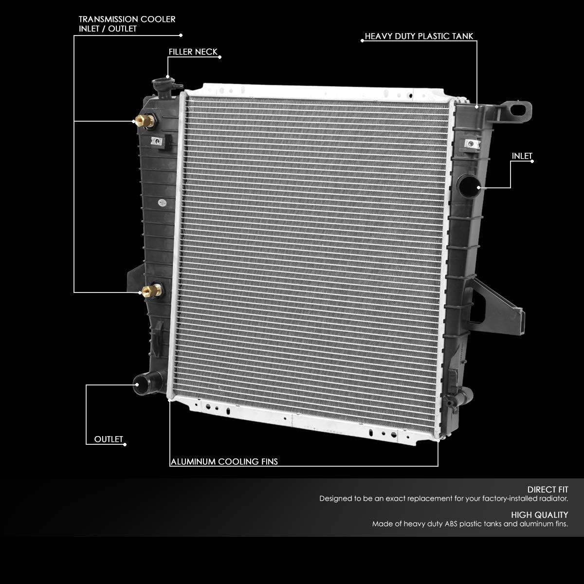 DNA Motoring OEM-RA-1728 OE Style Bolt-On Aluminum Core Cooling Radiator Compatible with 1995-2000 Explorer 4.0L AT