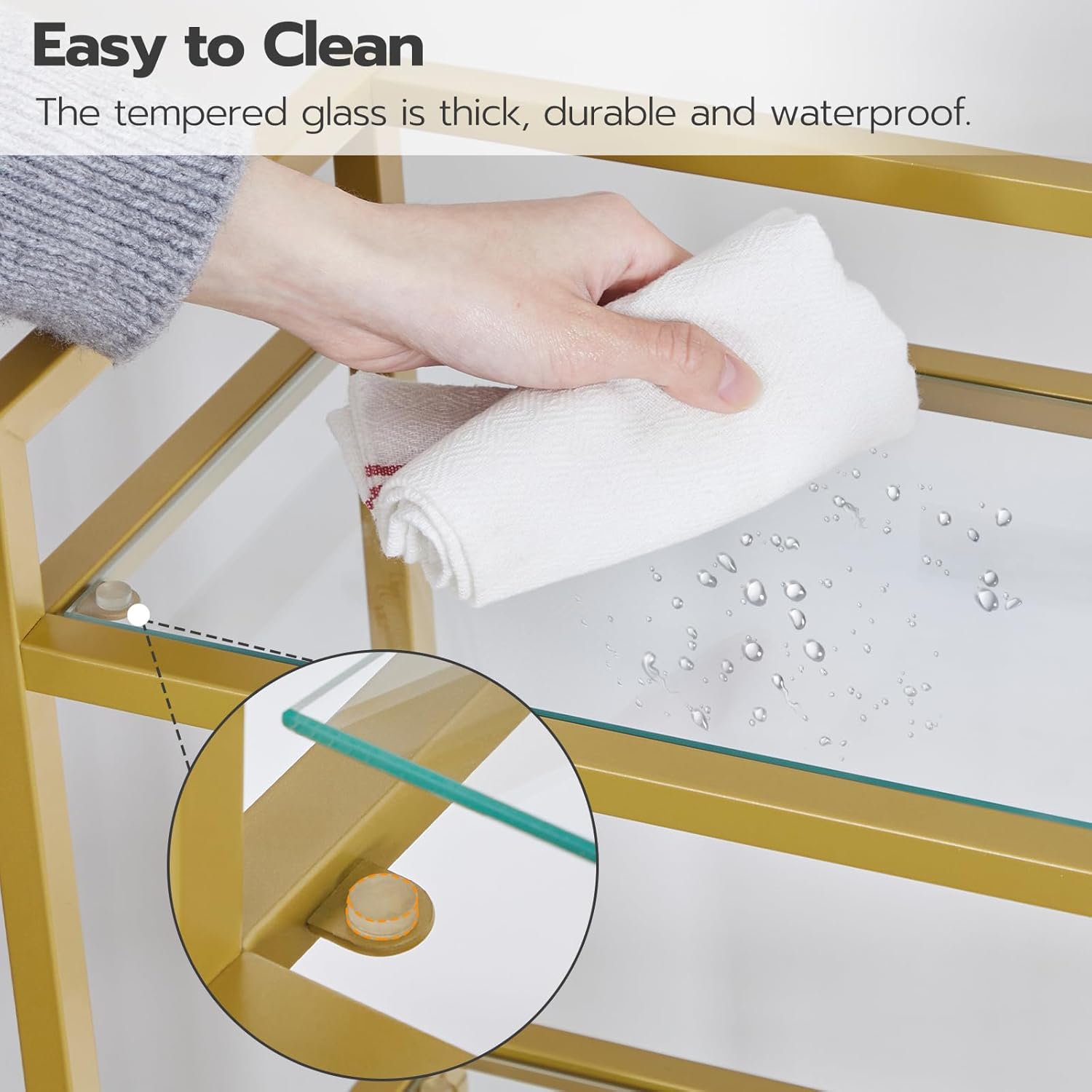 HOOBRO 5-Tier Gold Shelf, Narrow Book Shelf, Display Cabinet with Glass Bookcase, Corner Shelf Storage for Small Spaces, for Home Office, Living Room, Bedroom, Gold GD45SJ01 - Image 6