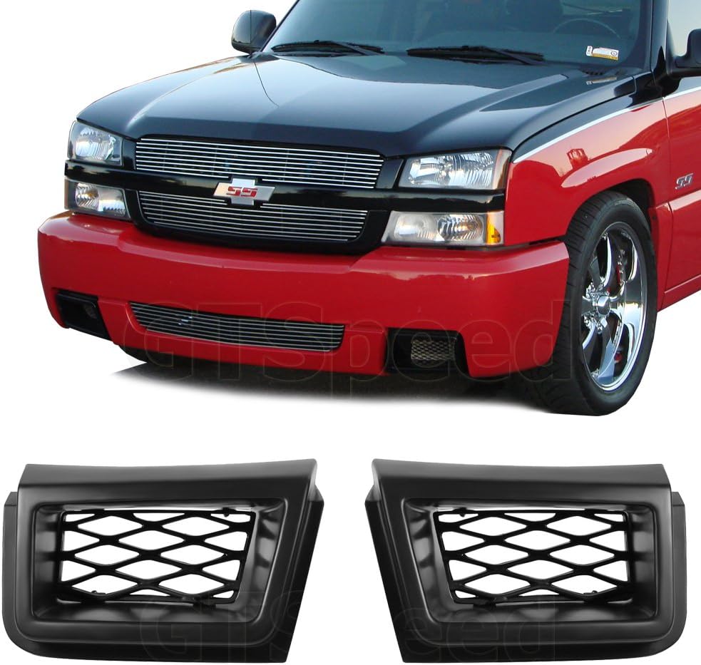 Compatible with/Replacement for Bumper Air Duct (A Pair), Mesh Style PU Front Air Vent Covers Black, Fits 2003 2004 2005 2006 2007 Chevorlet Silverado 1500 SS Cab SS Pickup Truck