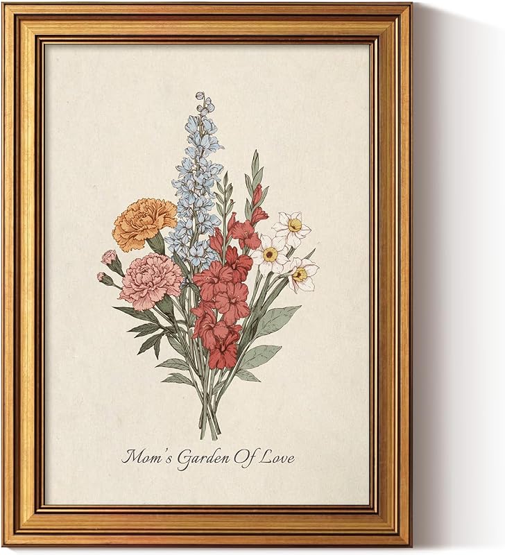 ARPEOTCY Gold Framed Canvas, Love Flower Bouquet Wall Art