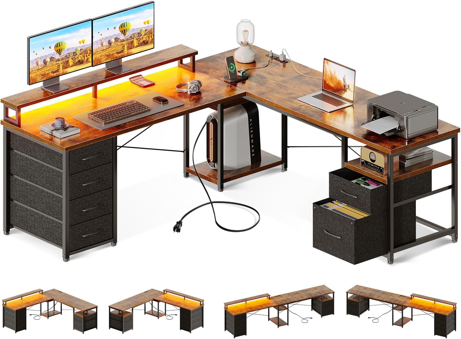 Amazon.com: SEDETA L Shaped Desk, 63" Computer Desk with 5 Drawer ...
