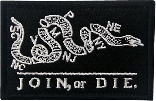 Join Or Die Tactical Embroidered Morale Applique Fastener Hook&Loop Patch - Black