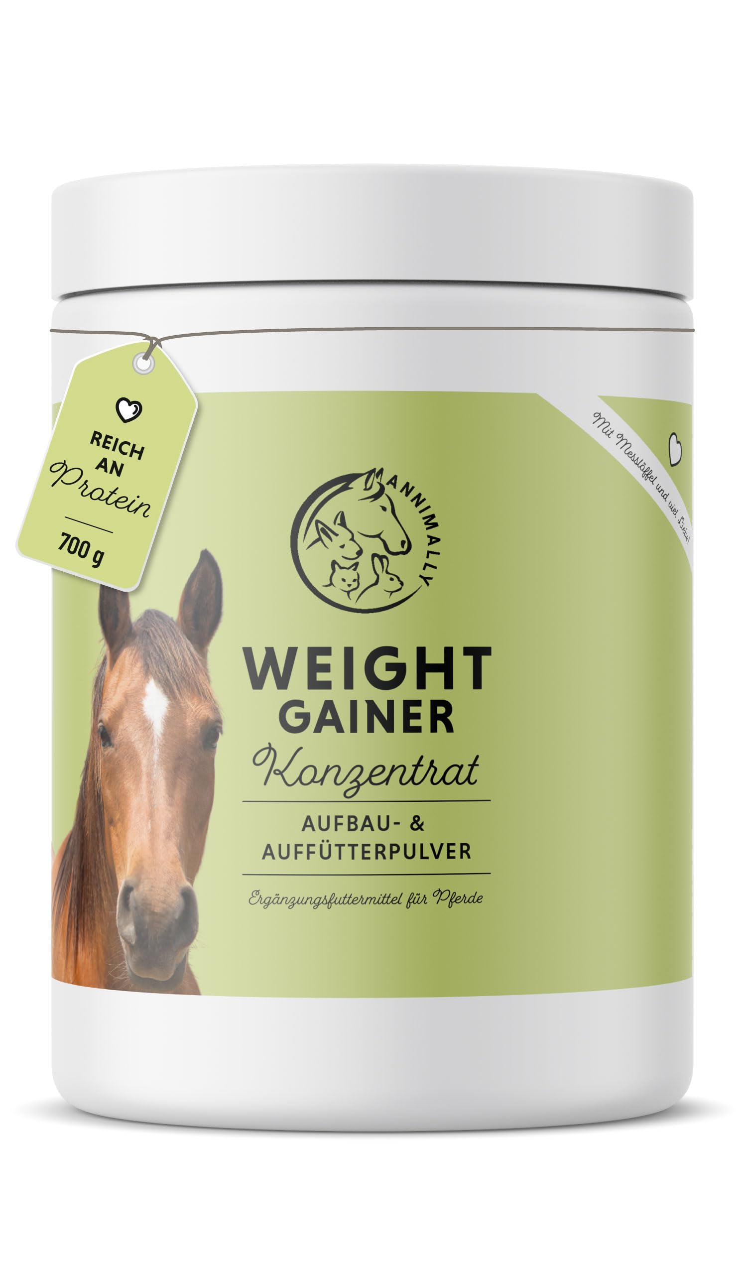 Annimally Polvere Weight Gainer per Cavalli – Mangime Complementare in Polvere con Proteine di Soia, Olio di Semi Canapa, Bockshornklee, Luzerne e Pfefferminze – Alimento Complementare per Cavalli
