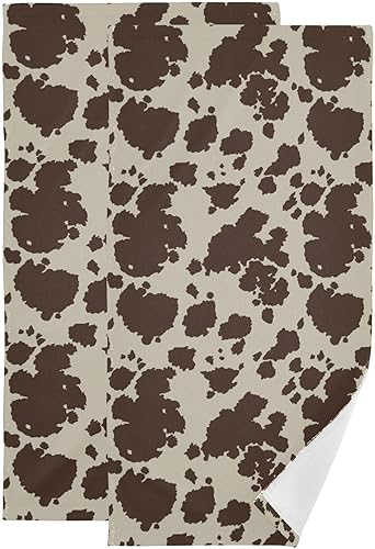 Juego de 2 toallas de mano con estampado de vaca para baño, suaves, absorbentes, rústicas, de piel de granja, color marrón, toallas de cocina,