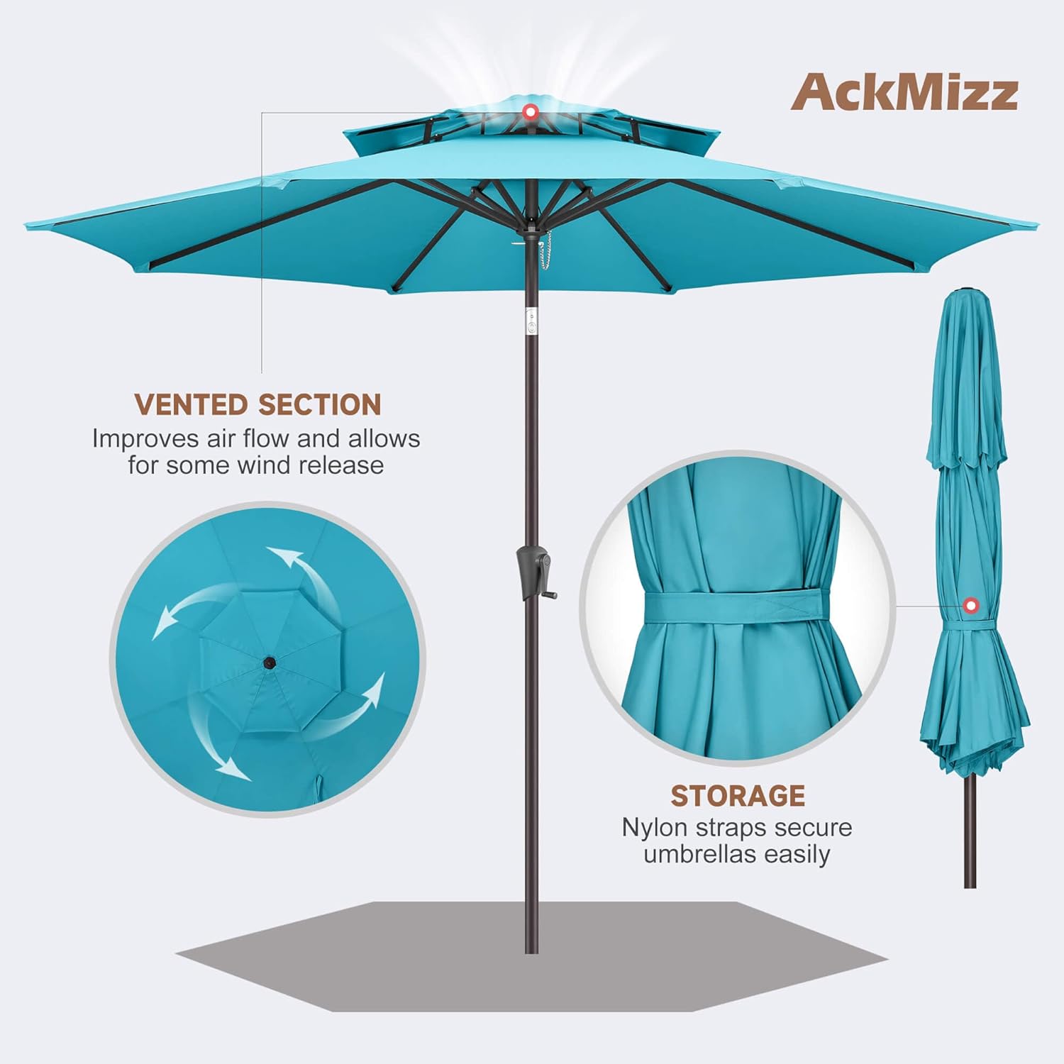 9FT Outdoor Patio Umbrella - 2 Tiers Table Umbrella Waterprool UV Protection, Sombrillas de Patio with Push Button Tilt, Sun Umbrella for Pool, Porch, Garden, Yard (Aqua Blue)