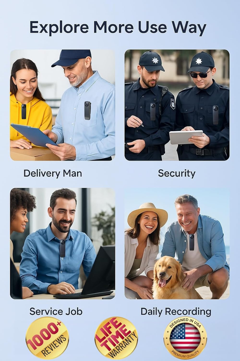Mini Body Camera with Audio and Video Recording - 1080P HD Wearable Body Cam, Night Vision, Rechargeable Battery, Supports 256GB, Loop Recording & Motion Detection - Bodycam for Security Guard Travel