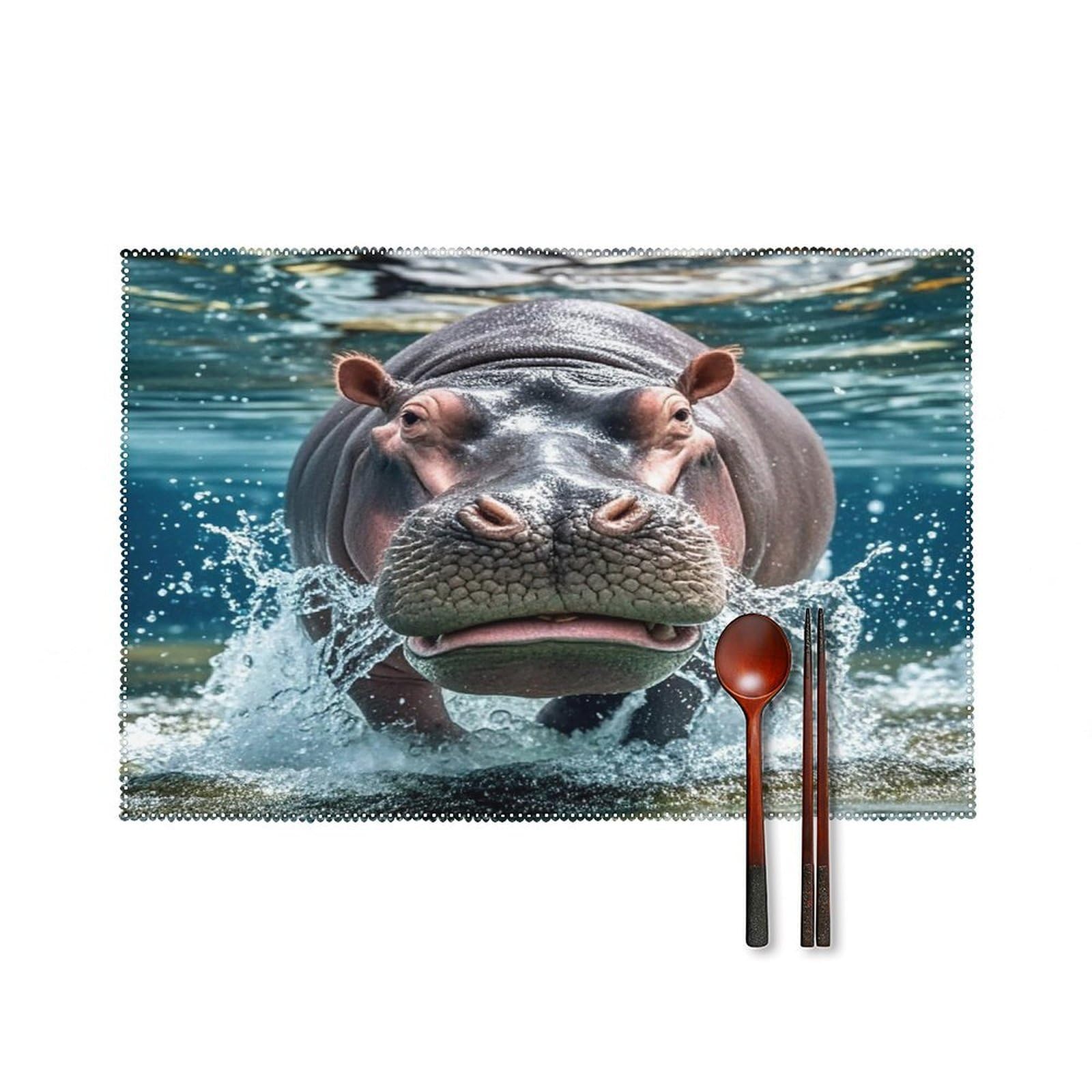 Diving Hippo Placemats Set of 6 Heat Resistant Non-Slip Place Mats Washable Wipeable Table Mats Elegant Farmhouse Placemat for Kitchen Dining Outdoor Party Table Decor