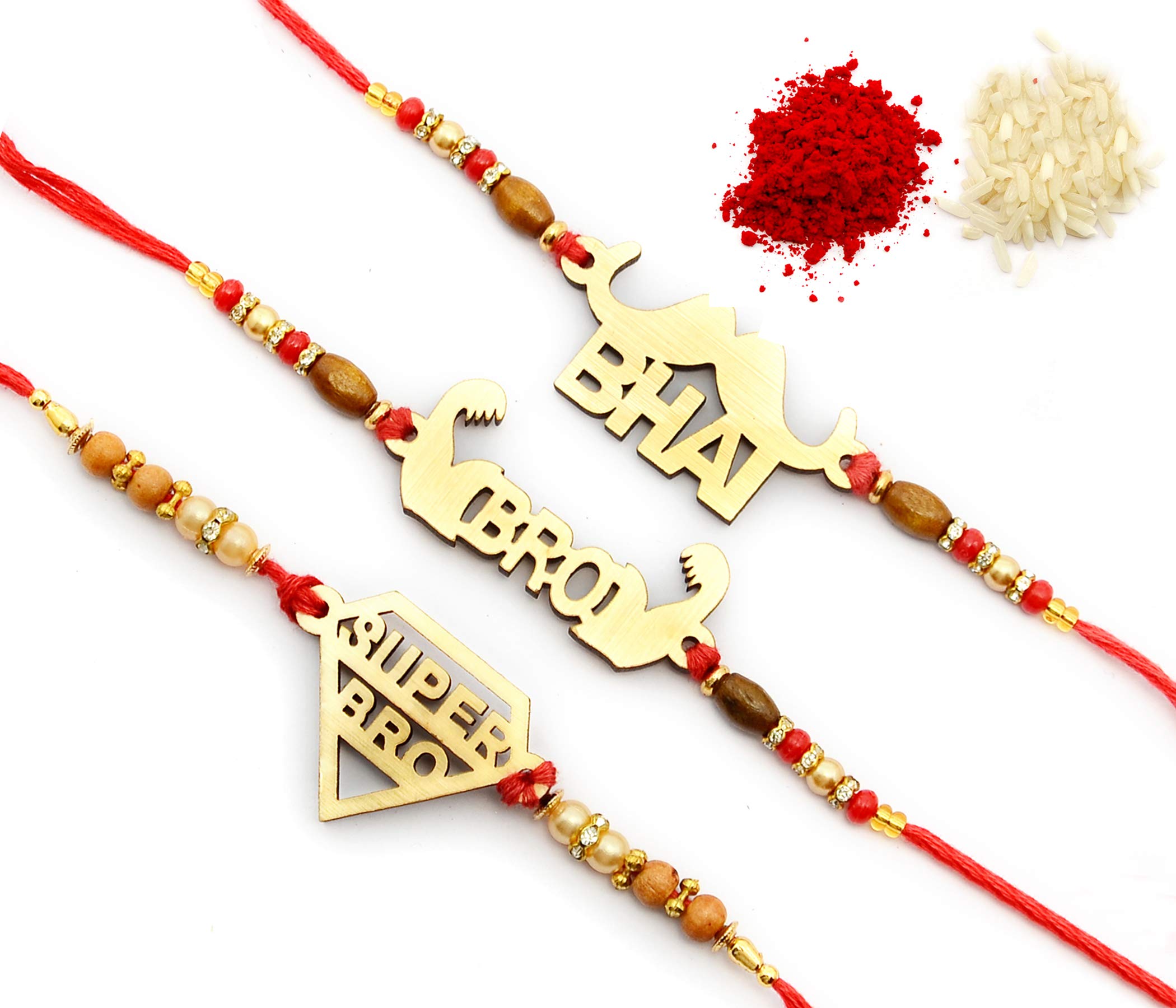 Festive Creations Combo of 3 Unique Designer Wooden Yellow Rakhi for Men Brother with One Roli Chawal Pack (Yellow) (B08BX3WL6P) Amazon Price History, Amazon Price Tracker