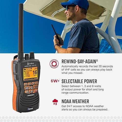 Vista 4 de Cobra MR HH600FLTBTGPS - Radio VHF flotante de mano, 6 vatios, GPS, Bluetooth, sumergible, micrófono con cancelación de ruido, pantalla LCD