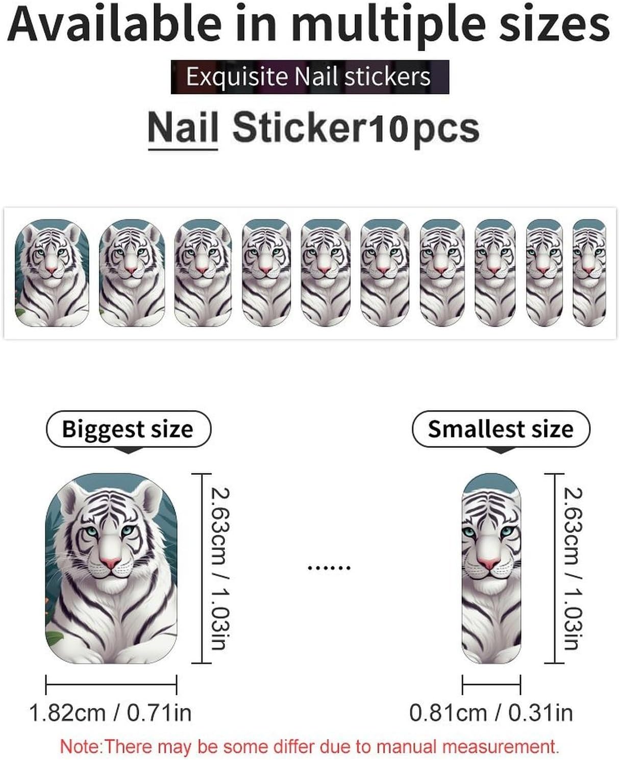 100 Pieces Full Nail Wraps Self-Adhesive Gel Nail Stickers for Women | Cute White Tiger Nail Strips, UV Free, Chip Resistant, Waterproof Full Cover, Long Lasting Nail Decals