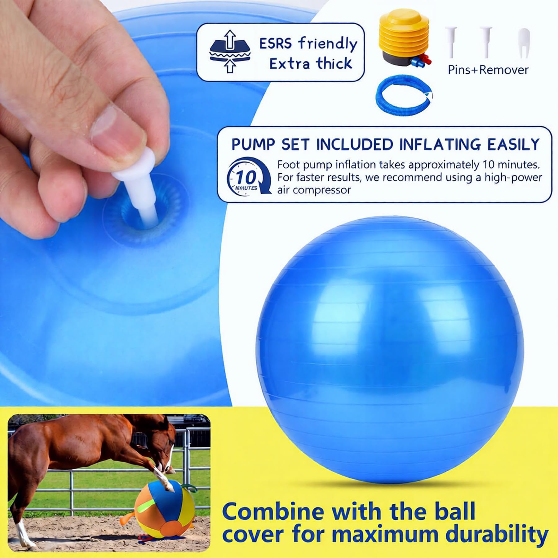 Großer Herding Ball für Hunde, 54,4 cm großer Hunde-Treibball für mittelgroße und riesige Rassen, aufblasbarer Collieball, großer Hunde-Hüttenball für Energiefreigabe und Langeweile