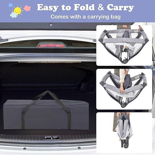 Miniatura 7 de INFANS 3 en 1 Pack and Play, cuna portátil de viaje para bebé con colchón desmontable, cambiador para recién nacidos, corralito plegable con bolsa