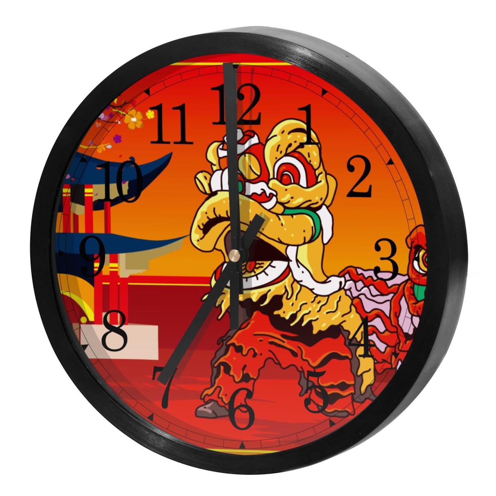 Horloge murale Nouvel An chinois et danse du lion pour décorer votre salon